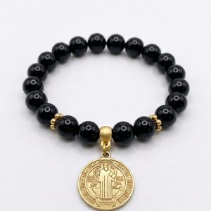 Pulsera San Benito con Ónix Genuino y Oro Golfi de Turquía – Protección y Estilo Premium