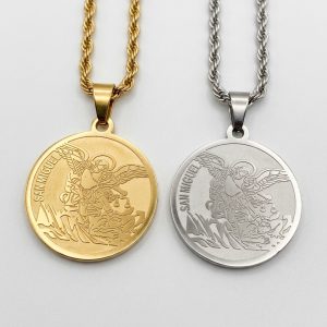 Conjunto San Miguel Arcángel – Dije, Cadena y Pulsera en Acero Inoxidable | Protección Espiritual