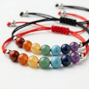 Pulsera de los 7 Chakras con Piedras Naturales – Equilibrio Energético | Hilo Rojo o Negro